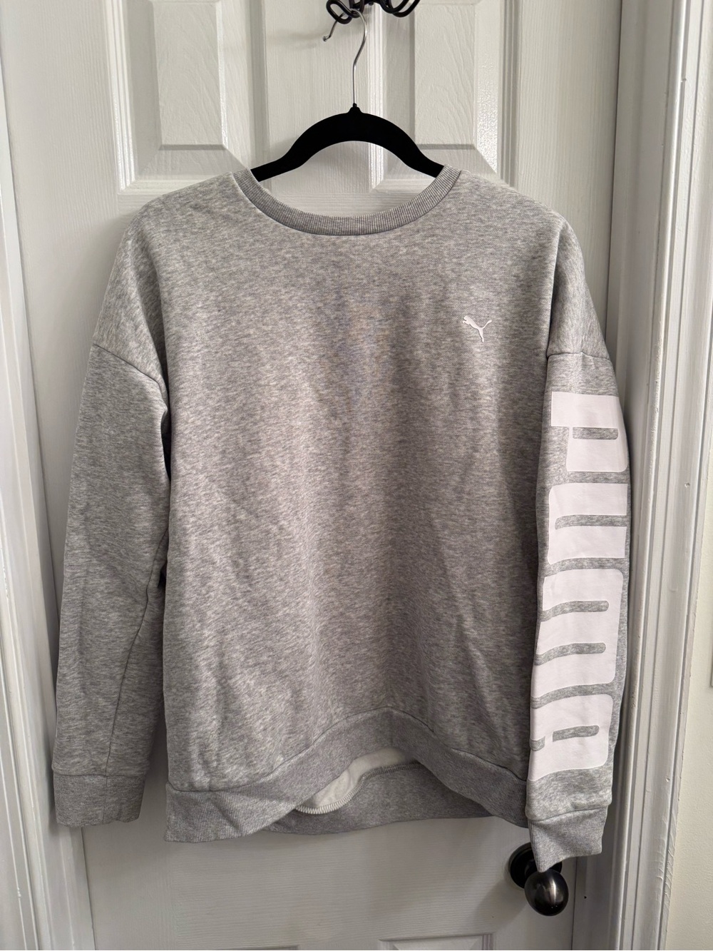Puma Light Gray Crewneck Sweatshirt with White Sleeve Logo